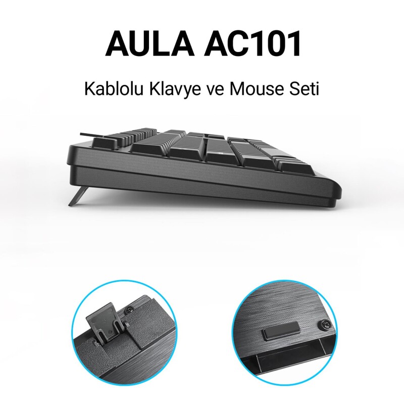 Aula AC101 Kablolu Türkçe Q Klavye ve 1200 DPI Optik Mouse Seti - 3