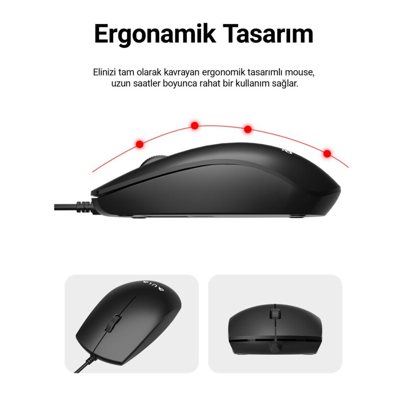 Aula AC101 Kablolu Türkçe Q Klavye ve 1200 DPI Optik Mouse Seti - 4