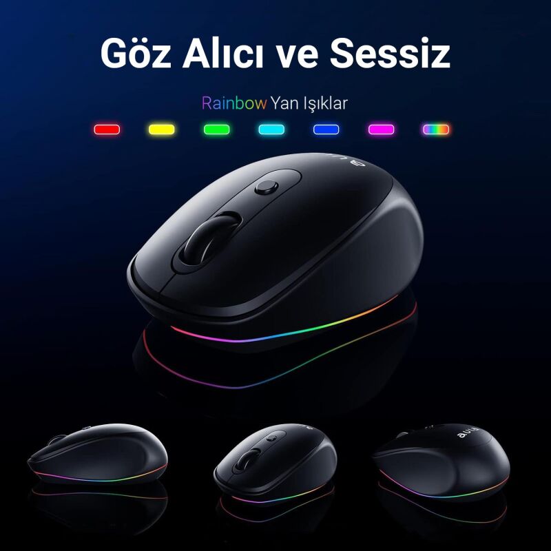 Aula AC208 Rainbow 2.4GHz Kablosuz Şarjlı Türkçe Q Klavye / Mouse ve Mousepad Seti - 2