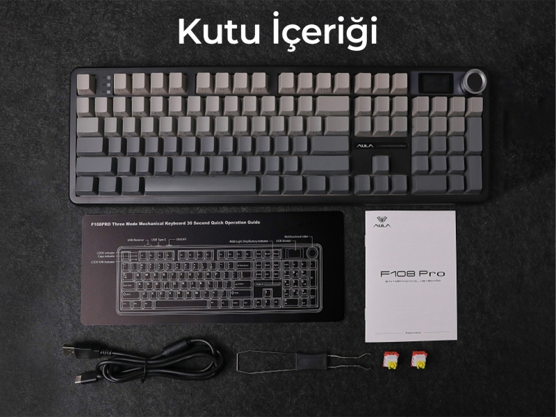 Aula F108 Pro Ekranlı Mekanik Klavye Nimbus Switch RGB Hot Swap 8000mAh Makrolu Oyuncu Klavyesi Gri - 11