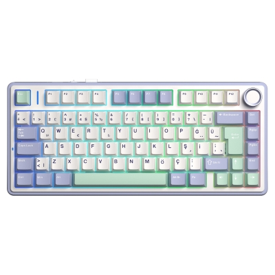 Aula F75 Mekanik RGB TKL GrayWood V4 Switch Kablosuz Makrolu Hot Swap Türkçe Q Klavye Pastel - 1