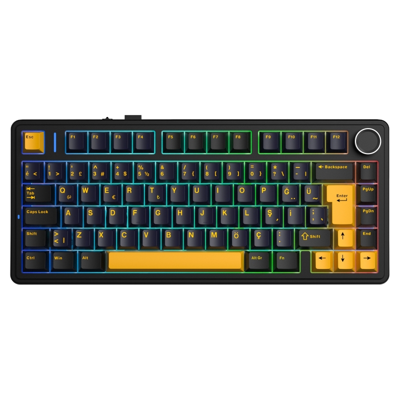 Aula F75 Mekanik RGB TKL GrayWood V4 Switch Kablosuz Makrolu Hot Swap Türkçe Q Klavye Siyah - 1
