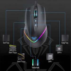 Aula F805 6400DPI RGB 7 Tuşlu Makro Optik Gaming Oyuncu Mouse - 3