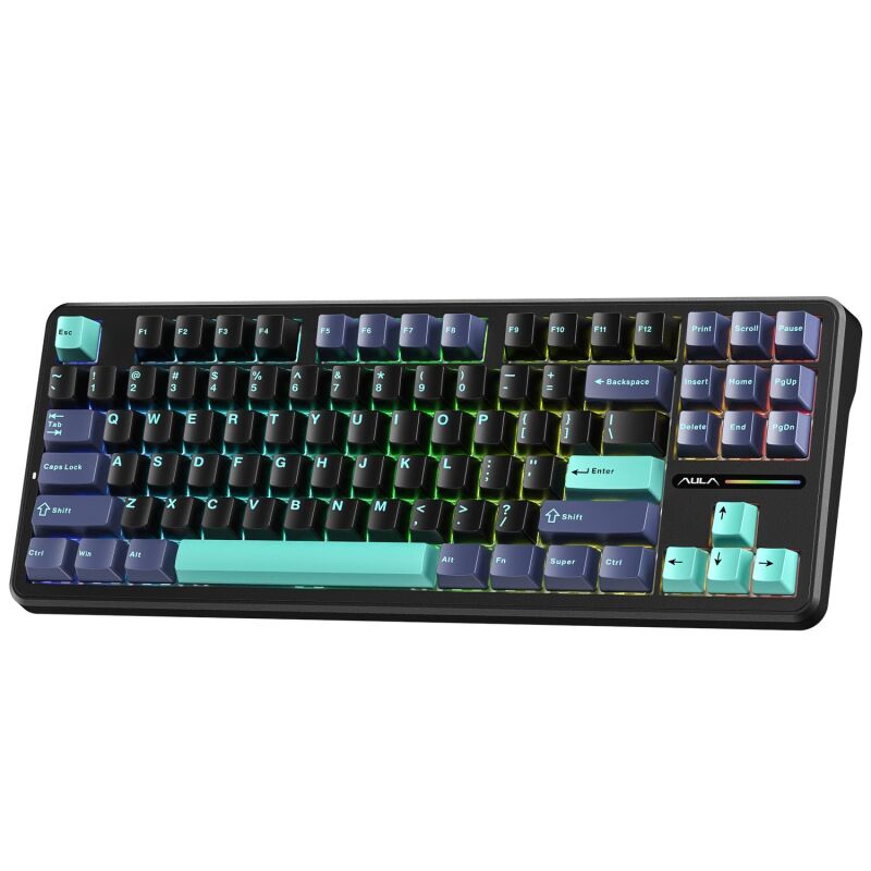 Aula F87 Mekanik RGB TKL Gray Switch Kablosuz Makrolu Hot Swap Klavye Siyah - 4