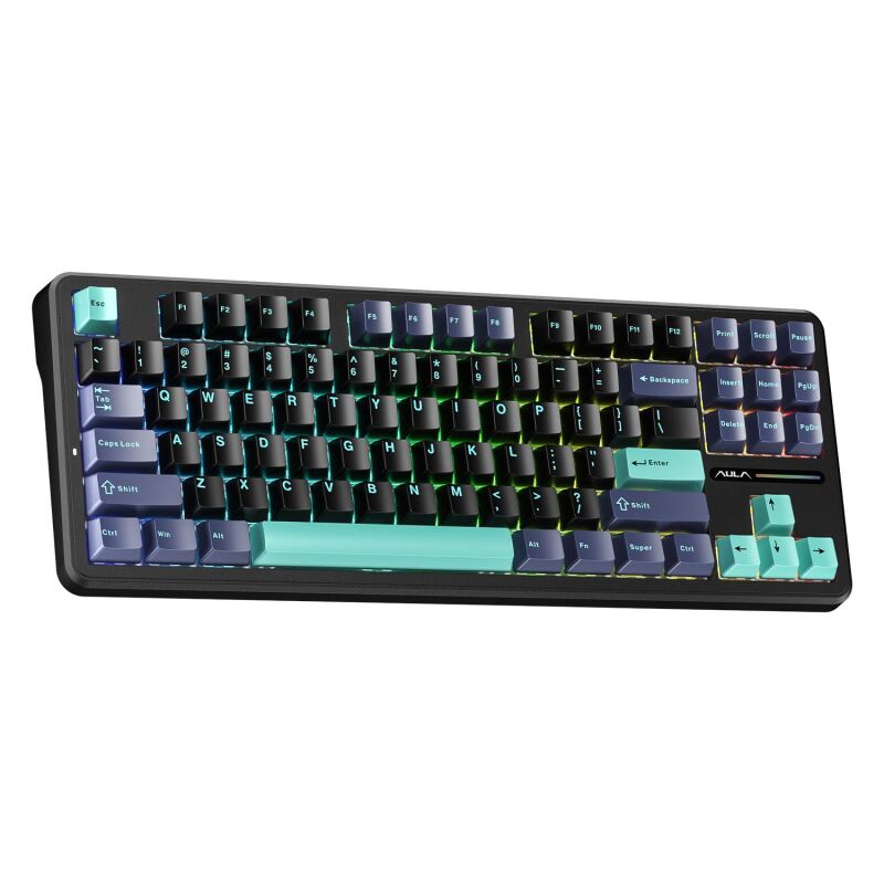 Aula F87 Mekanik RGB TKL Gray Switch Kablosuz Makrolu Hot Swap Klavye Siyah - 5