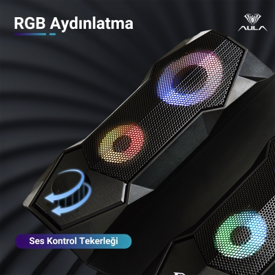 Aula N-301 10W Masaüstü RGB Gaming Oyuncu PC 1+1 Speaker Hoparlör - 3