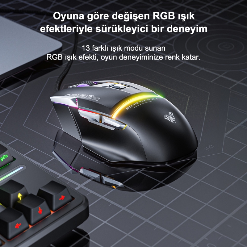 Aula S12 Pro 12800 DPI 8 Tuşlu Makrolu Kablolu Optik Gaming Oyuncu Mouse Siyah - 4