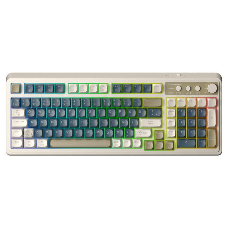 Aula S99 Retro RGB Gaming 3 Modlu Bluetooth/2.4GHz/USB-C Kablosuz Makrolu Türkçe Q Klavye Lacivert - 1