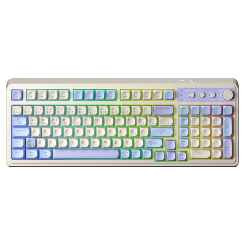Aula S99 Retro RGB Gaming 3 Modlu Bluetooth/2.4GHz/USB-C Kablosuz Makrolu Türkçe Q Klavye Mavi - 1