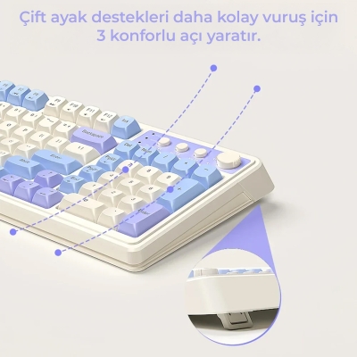 Aula S99 Retro RGB Gaming 3 Modlu Bluetooth/2.4GHz/USB-C Kablosuz Makrolu Türkçe Q Klavye Mavi - 5
