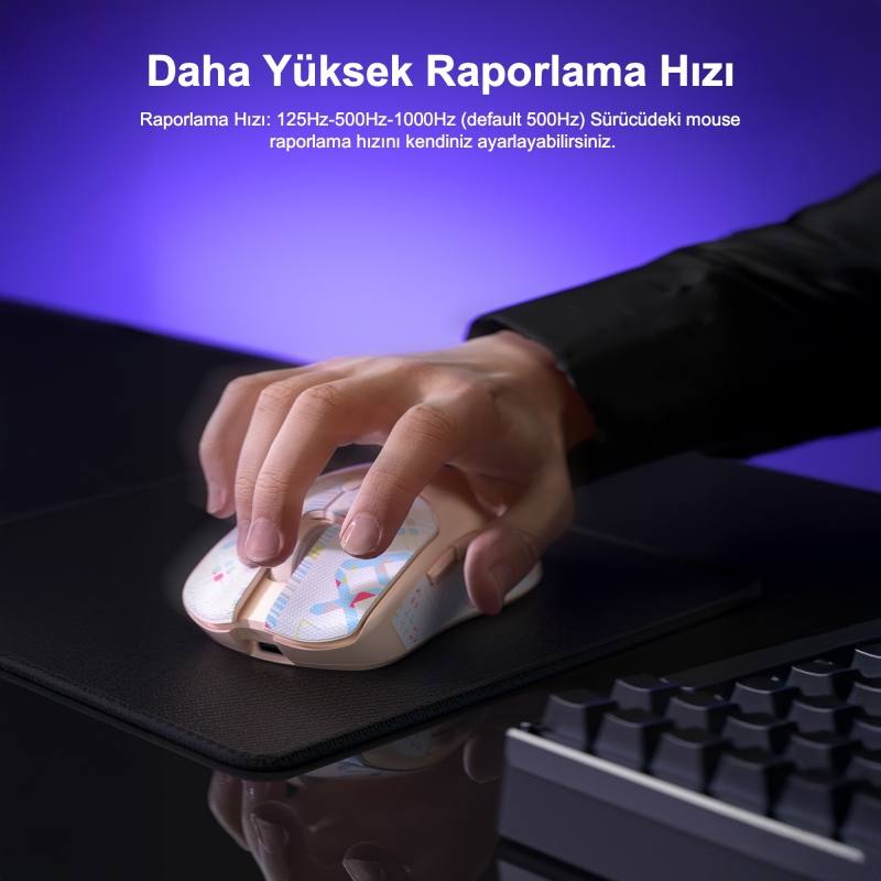 Aula SC580X Lightweight PAW3395 Sensor 10000 DPI 1000Hz Kablolu ve Kablosuz Gaming Oyuncu Mouse Beyaz - 6