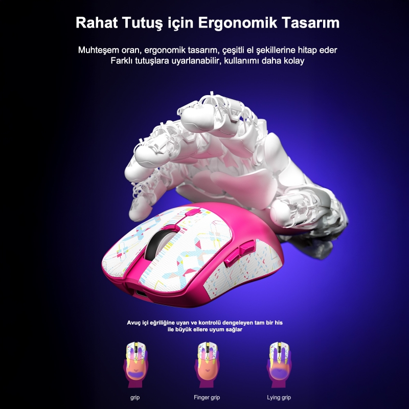 Aula SC580X Lightweight PAW3395 Sensör 10000 DPI 1000Hz Kablolu ve Kablosuz Gaming Oyuncu Mouse Siyah - 7
