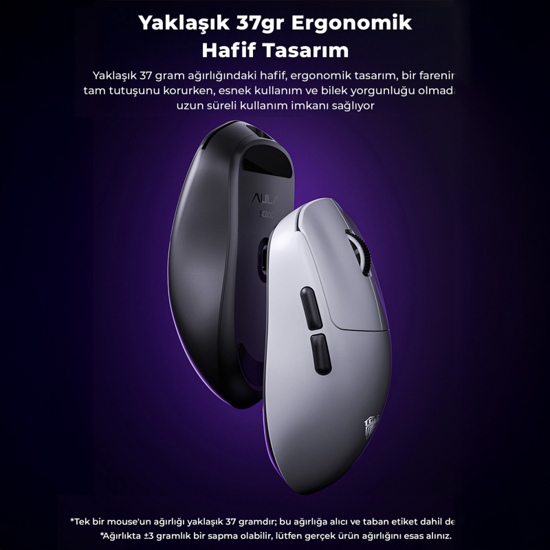 Aula SC800 Lightweight PAW3395 Sensor 26000 DPI 8000Hz Kablolu ve Kablosuz Gaming Oyuncu Mouse Beyaz - 6