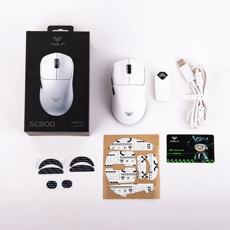 Aula SC800 Lightweight PAW3395 Sensor 26000 DPI 8000Hz Kablolu ve Kablosuz Gaming Oyuncu Mouse Beyaz - 10