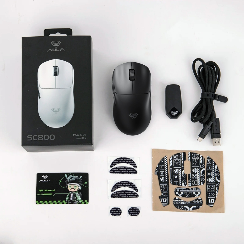 Aula SC800 Lightweight PAW3395 Sensor 26000 DPI 8000Hz Kablolu ve Kablosuz Gaming Oyuncu Mouse Siyah - 10