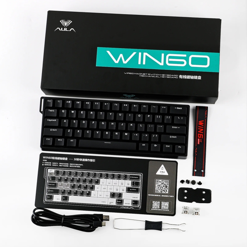 Aula Win60 He Manyetik Klavye Rapid Trigger Graywood Swtich 8000Hz RGB TKL Hot Swap Oyuncu Klavyesi Siyah - 8