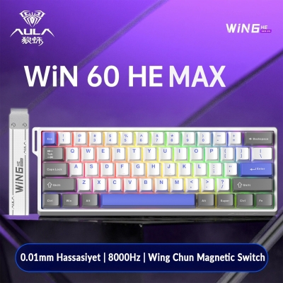 Aula Win60 He Max Manyetik Klavye Rapid Trigger Graywood Swtich 8000Hz RGB TKL Hot Swap Oyuncu Klavyesi Mavi - 2