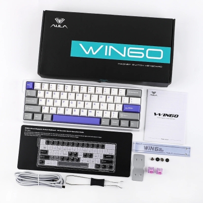 Aula Win60 He Max Manyetik Klavye Rapid Trigger Graywood Swtich 8000Hz RGB TKL Hot Swap Oyuncu Klavyesi Mavi - 8