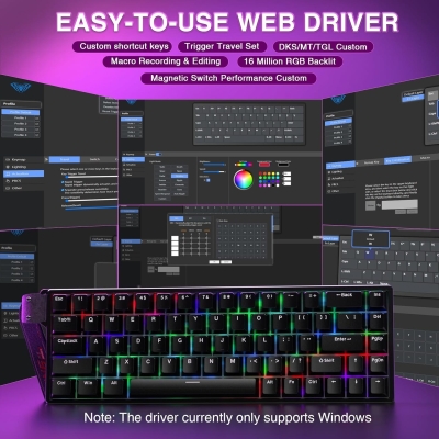 Aula Win68 He Manyetik Klavye Rapid Trigger Graywood Swtich 8000Hz RGB TKL Hot Swap Oyuncu Klavyesi Siyah - 4