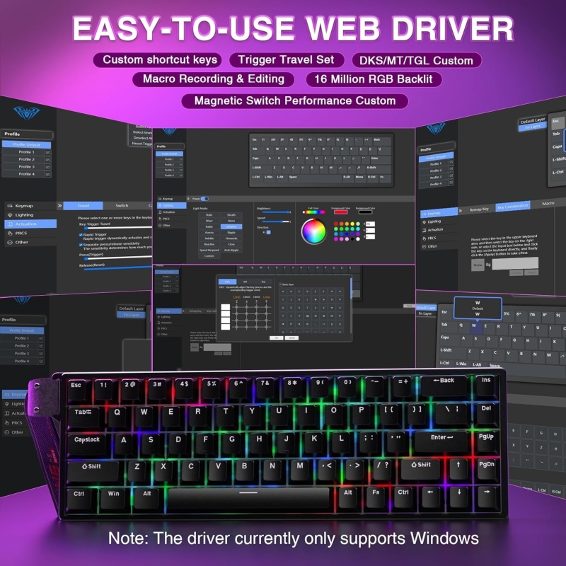 Aula Win68 He Manyetik Klavye Rapid Trigger Graywood Swtich 8000Hz RGB TKL Hot Swap Oyuncu Klavyesi Siyah - 4