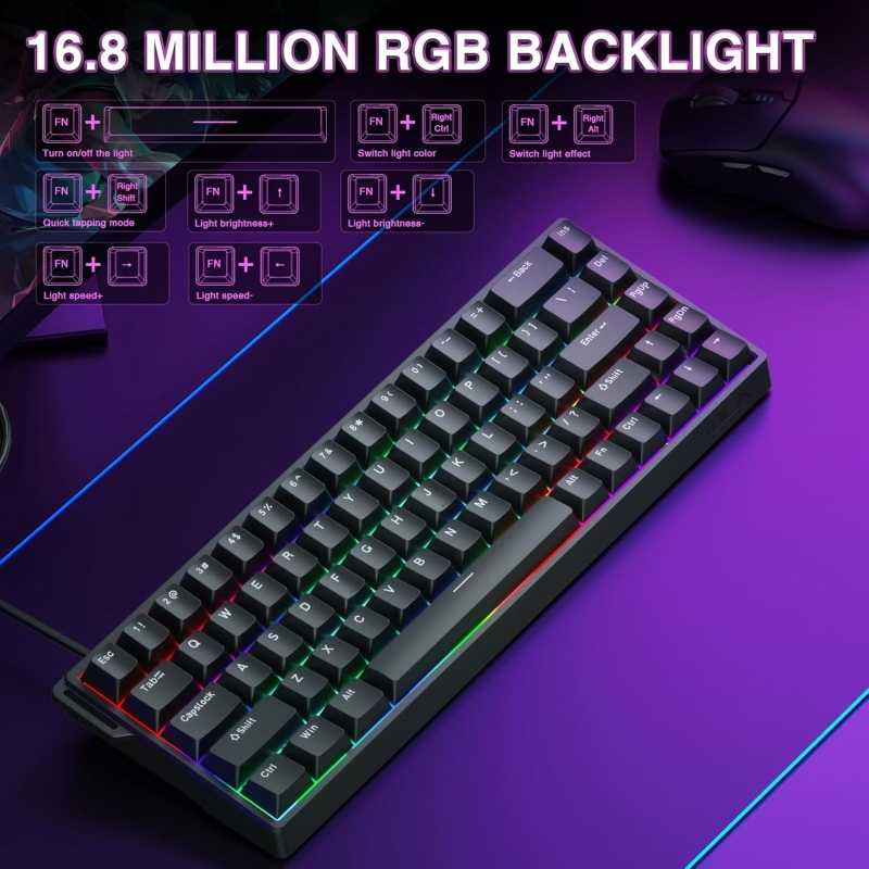 Aula Win68 He Manyetik Klavye Rapid Trigger Graywood Swtich 8000Hz RGB TKL Hot Swap Oyuncu Klavyesi Siyah - 5