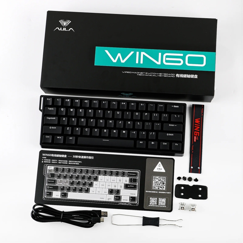 Aula Win68 He Manyetik Klavye Rapid Trigger Graywood Swtich 8000Hz RGB TKL Hot Swap Oyuncu Klavyesi Siyah - 8