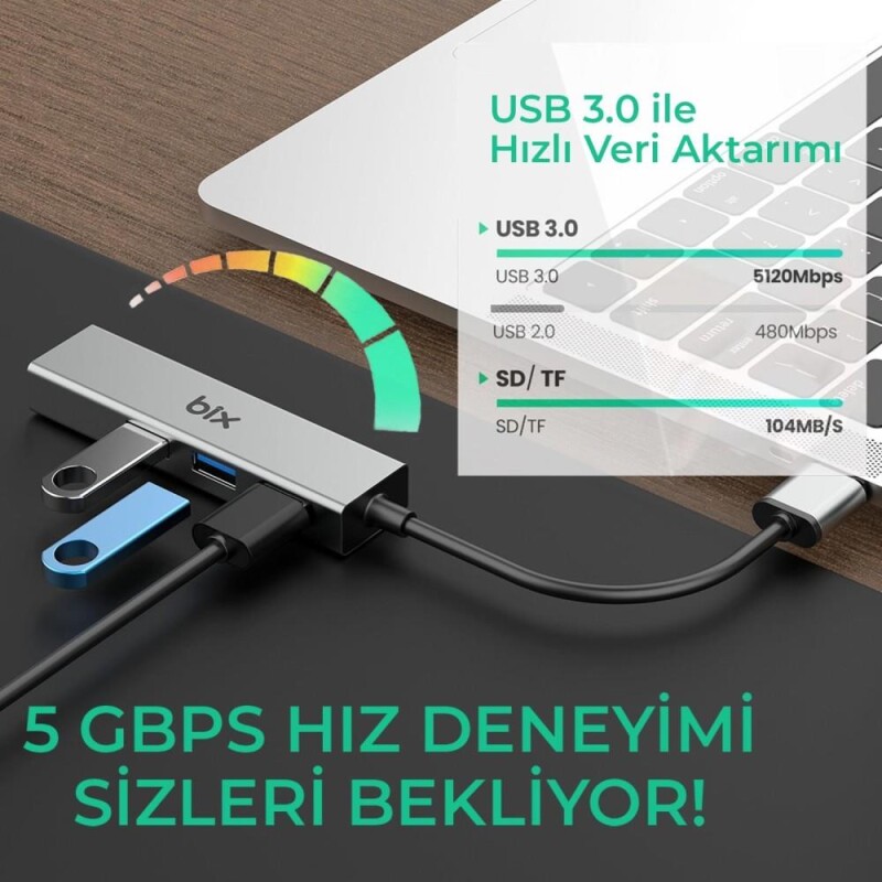 Bix 10/100/1000Mbps RJ45 Ethernet Dönüştürücü USB 3.0 Çoklayıcı Adaptör - 4