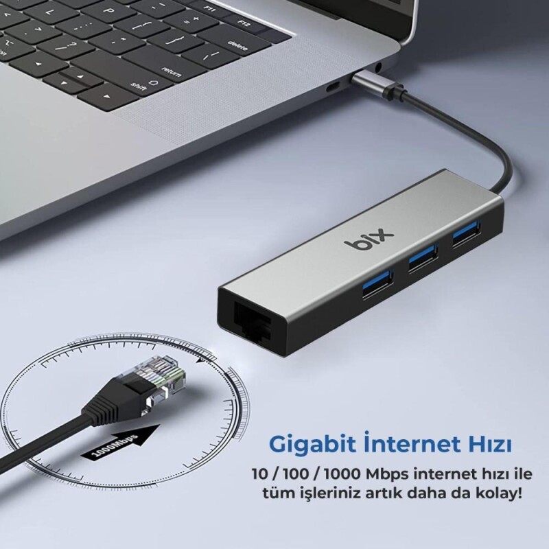 Bix 10/100/1000Mbps RJ45 Ethernet Dönüştürücü USB 3.0 Çoklayıcı Adaptör - 5