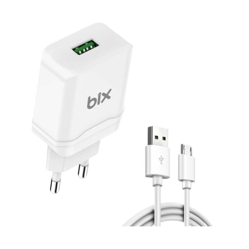 Bix 18W QC 3.0 Hızlı Şarj Cihazı ve Micro USB Kablo Beyaz - 1