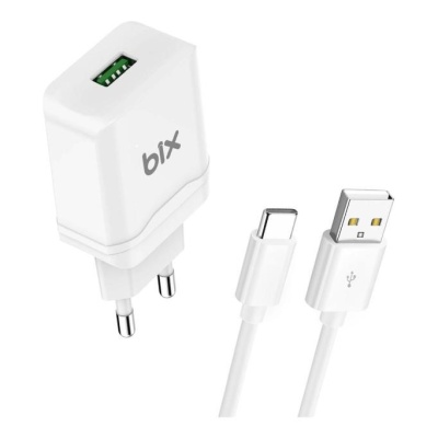 Bix 18W QC 3.0 Hızlı Şarj Cihazı ve Type-C USB Kablo Beyaz - 1