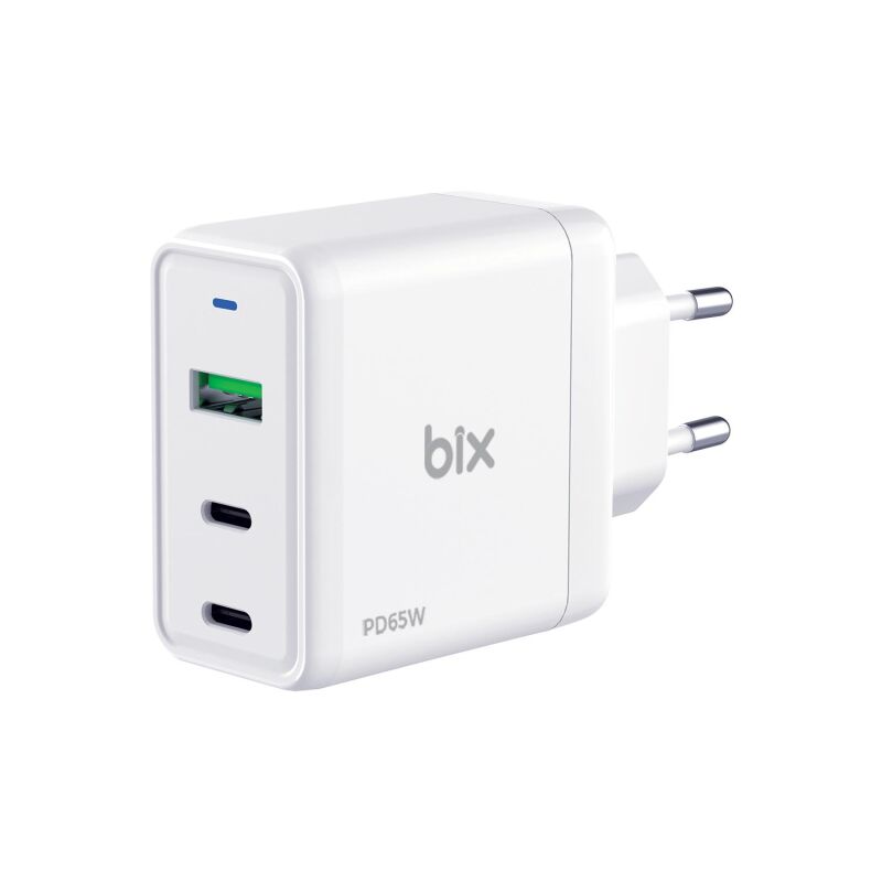 Bix 65W GaN USB Type-C QC 4.0 PD 3 Portlu Hızlı Şarj Cihazı Beyaz - 1