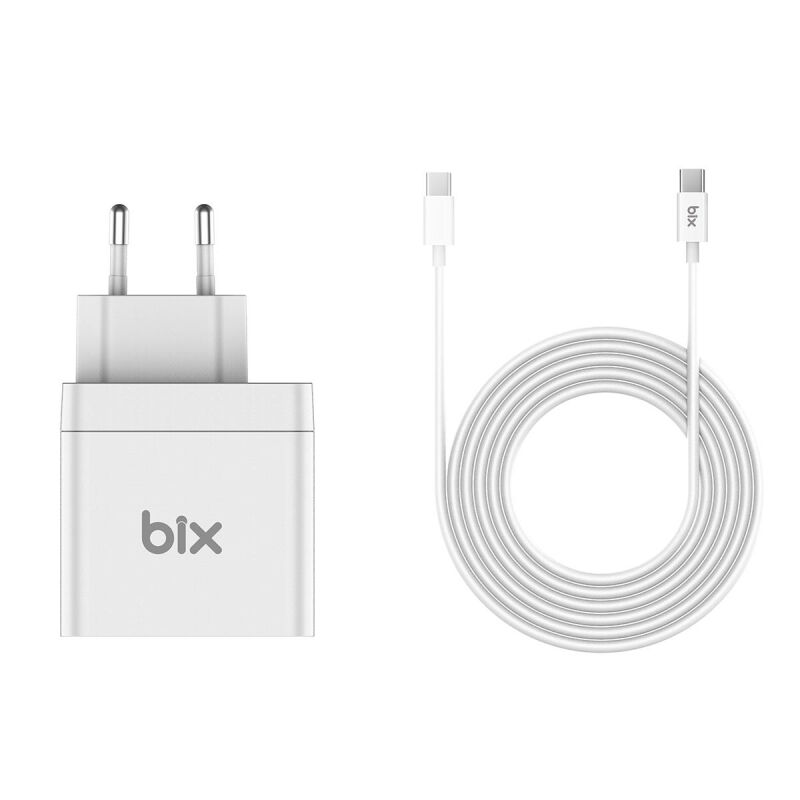 Bix 65W PD Hızlı Şarj Adaptörü - E-Mark Çipli 2 Metre USB-C Kablo - 1