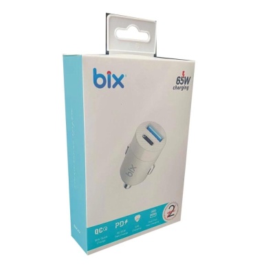 Bix 65W Type-C PD 3.0 ve USB-A Çift Portlu Araç içi Hızlı Şarj Cihazı Beyaz - 4