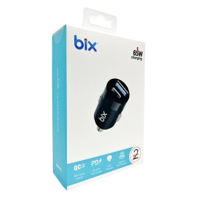 Bix 65W Type-C PD 3.0 ve USB-A Çift Portlu Araç içi Hızlı Şarj Cihazı Siyah - 6