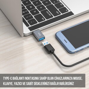 Bix ADP-01 Type-C to USB-A 3.0 Çevirici Dönüştürücü Adaptör - 5