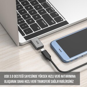 Bix ADP-03 USB-A 3.0 to Type-C 5A Hızlı Şarj Destekli Çevirici Dönüştürücü Adaptör - 6