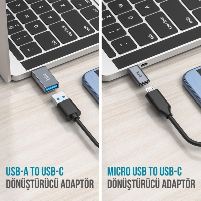 Bix ADP-04 Type-C to Micro USB ve USB-A 3.0 Çevirici Dönüştürücü Adaptör - 5