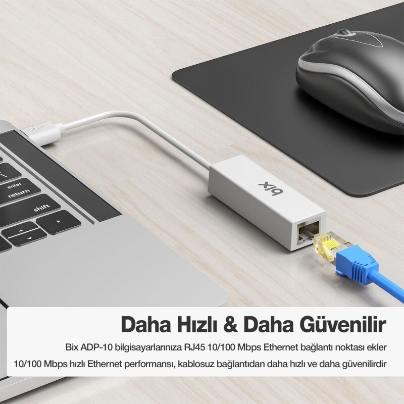 Bix ADP-10 USB 2.0 to Rj45 100Mbps Ethernet Dönüştürücü Adaptör - 6