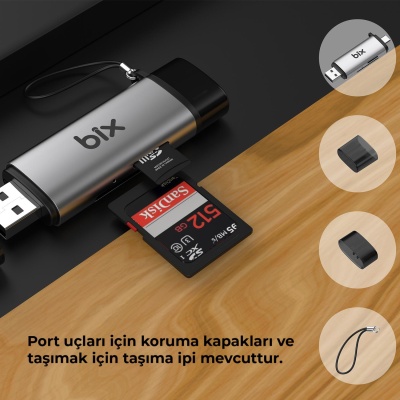 Bix ADP-11 Type-C ve USB 3.2 SD ve Micro SD OTG Hafıza Kartı Okuyucu - 7