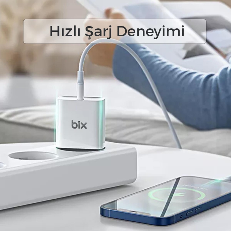 Bix BX-PD25TA 25W PD Hızlı Şarj Adaptörü Beyaz - 6