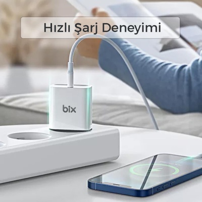 Bix BX-UC25TA 25W PD Hızlı Şarj Adaptörü + 5A Type-C Kablo Beyaz - 5