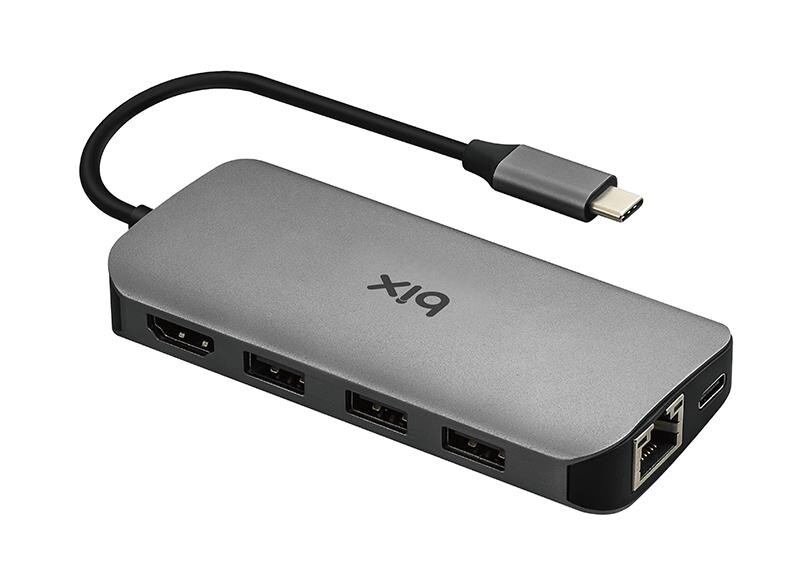 Bix BX10HB Type-C to 4K HDMI 3*USB-A Gigabit Ethernet PD 100W SD ve Micro SD Kart Okuyucu Çoklayıcı Hub - 1