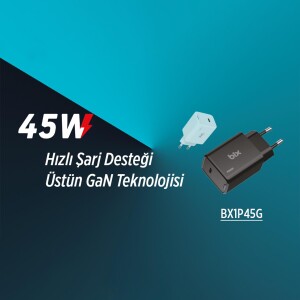 Bix BX1P45G 45W GaN Type-C PD PPS Akım Korumalı LED Göstergeli Hızlı Şarj Aleti Beyaz - 3