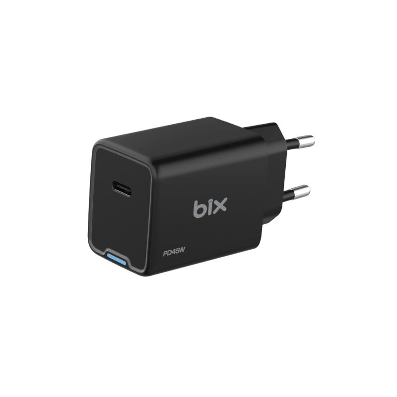 Bix BX1P45G 45W GaN Type-C PD PPS Akım Korumalı LED Göstergeli Hızlı Şarj Aleti Siyah - 1