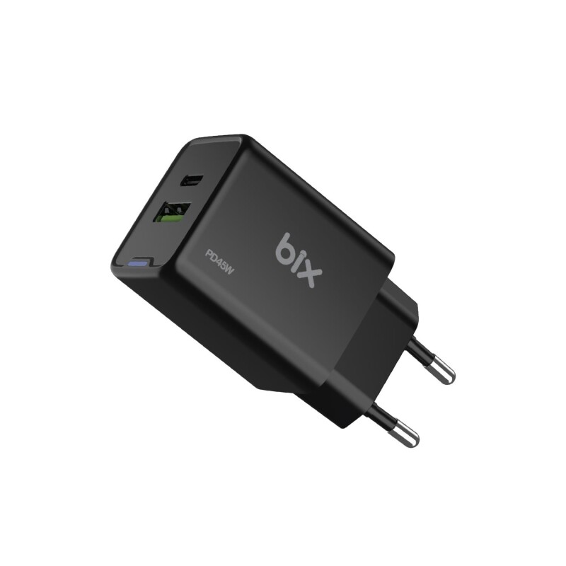 Bix BX2P46G 45W GaN USB-C + USB-A Şarj Aleti iPhone iPad PPS PD Type-C Hızlı Şarj Cihazı Siyah - 2