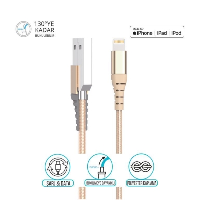 Bix Güçlendirimiş Apple Lightning Şarj ve Data Kablosu Gold - 3