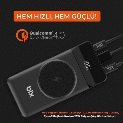 Bix PB102 10000 mAh USB PD QC 4.0 Kablosuz Şarj ve Standlı Powerbank Beyaz - 7