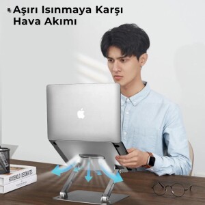 Bix Saiji D7 Yükseklik ve Açı Ayarlı Katlanabilir Notebook Standı Gri - 6