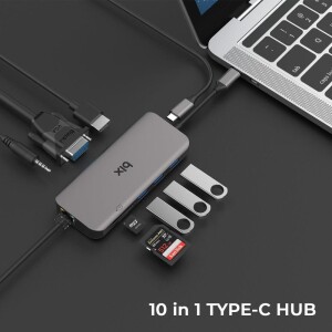 Bix Type-C to HDMI VGA Ethernet 3.5mm Jack USB 3.0 PD Kart Okuyucu Dönüştürücü Adaptör - 3