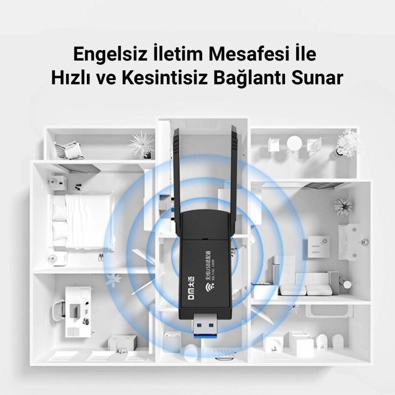 DM AD085 1300 Mbps Dual Band 5.8GHz USB Wireless Adaptör Wifi Alıcı Verici Access Point - 4